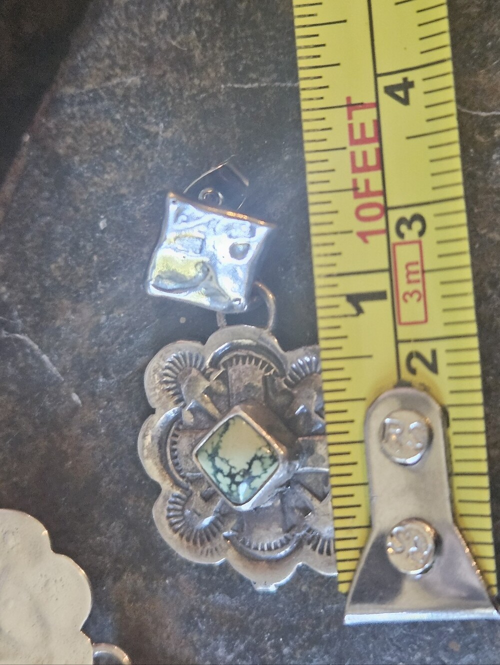 Navajo Concho Turquoise Sterling Silver Earrings - Picture 4 of 6